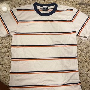 Hurley Short Sleeve Striped Crew Neck T-Shirt.  Cream, orange and black.  Small